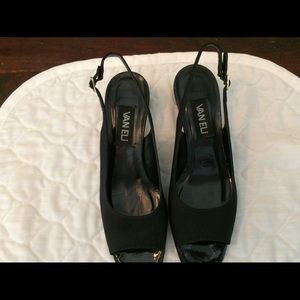 1 3/4” black open toe dress shoes
